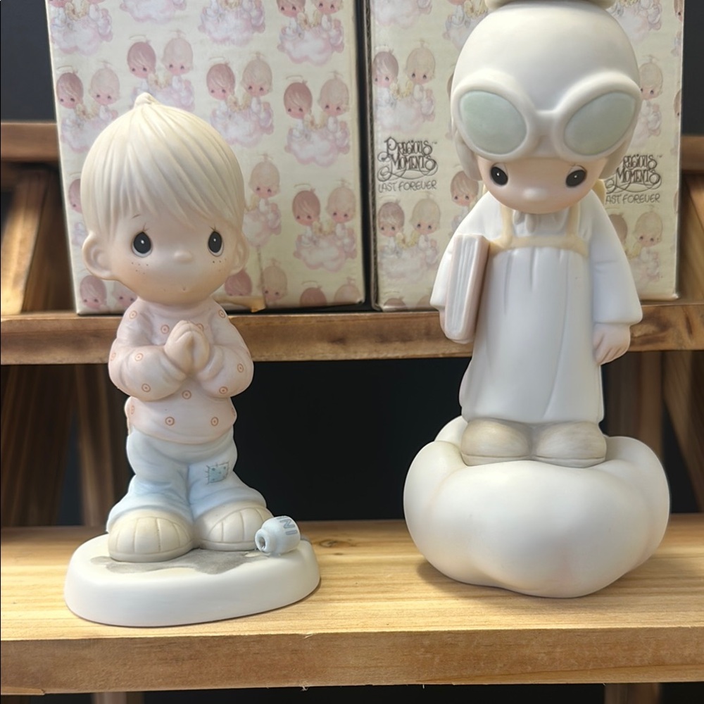 Precious Moments Boy and Angel Figurine in Cream and White